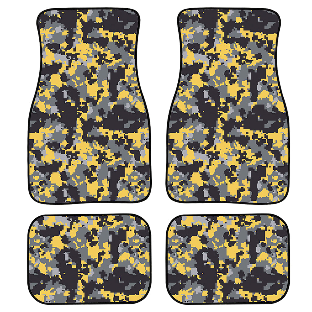 Yellow Black And Grey Digital Camo Print Front And Back Car Floor Mats, Front Car Mat