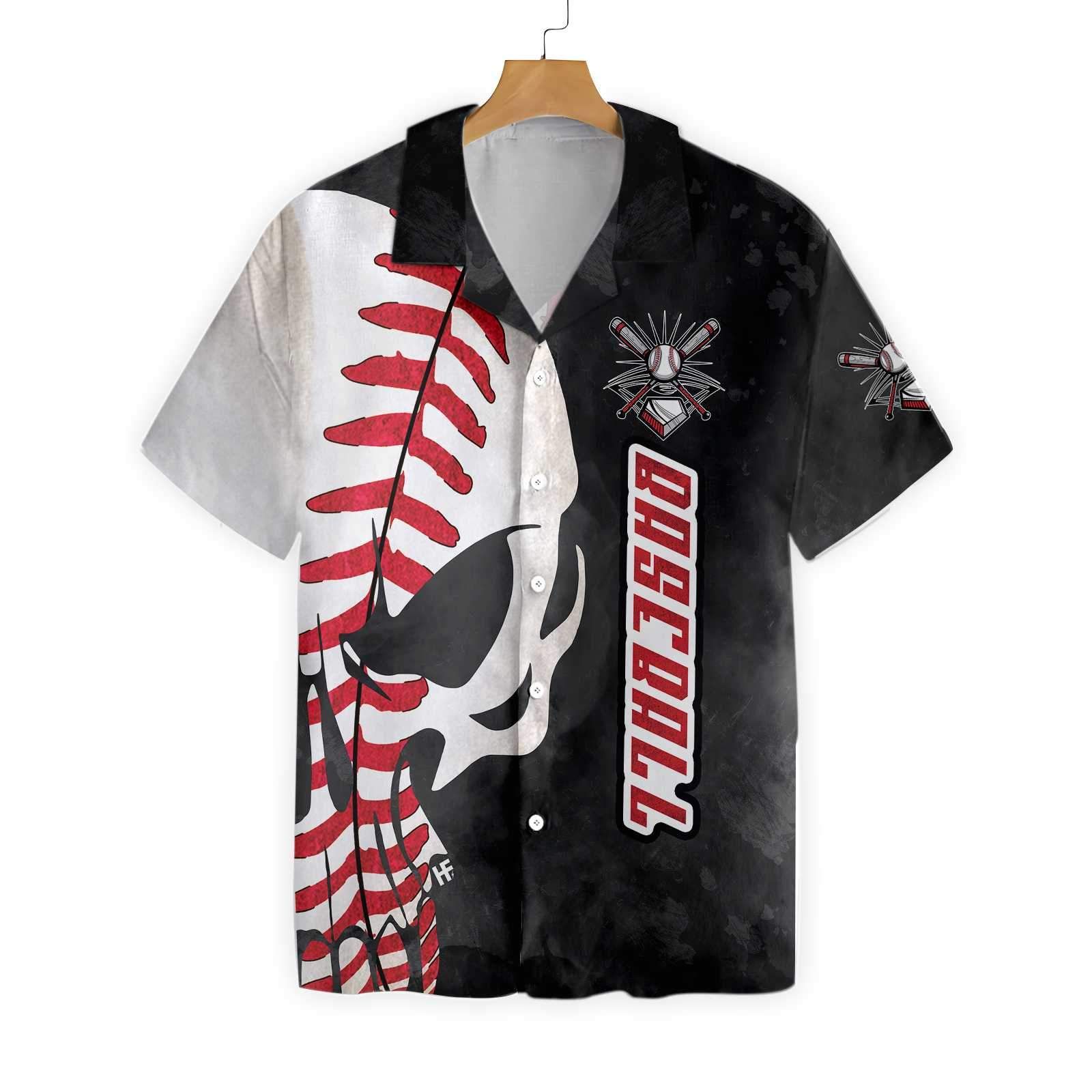 Baseball And Skull Black Ez24 Hawaiian Shirt