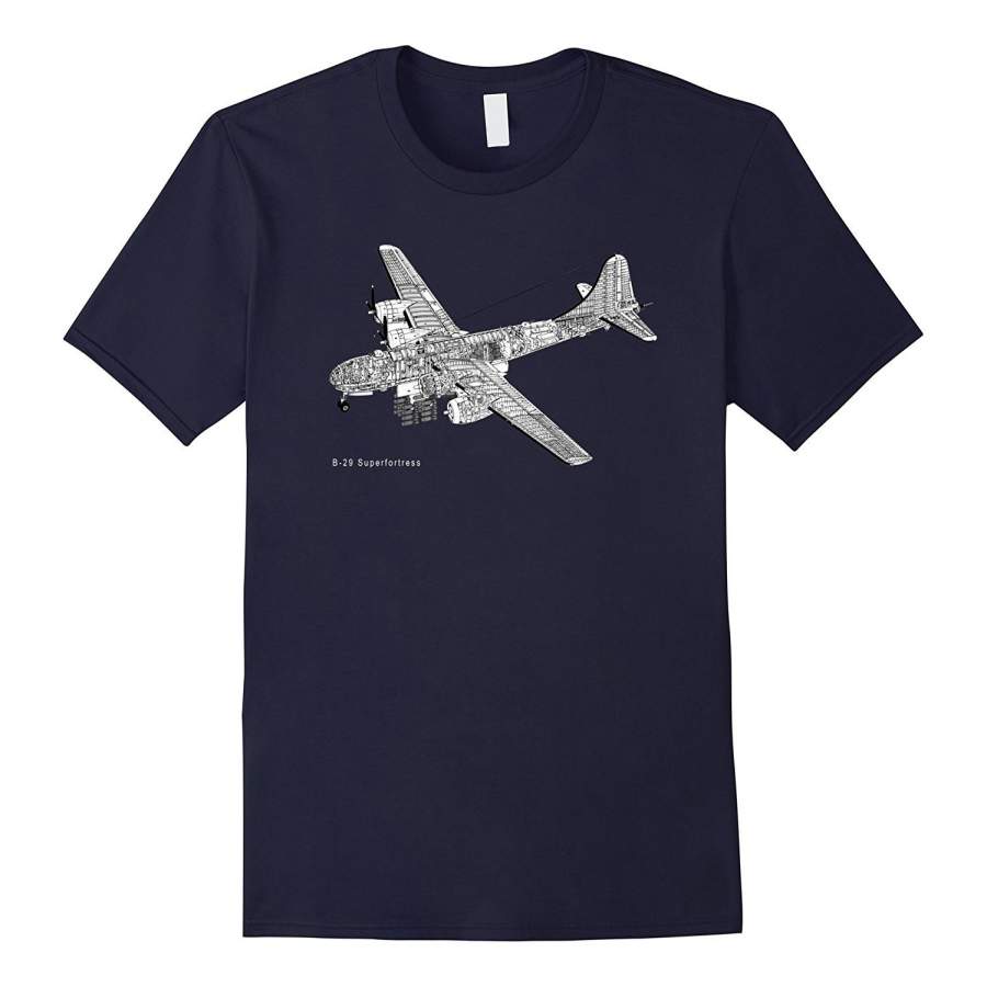 B-29 Superfortress Military Aircraft Cutaway Graphic Shirt Fashion Short Sleeved T-Shirts Summer Funny Tee Shirt For Men