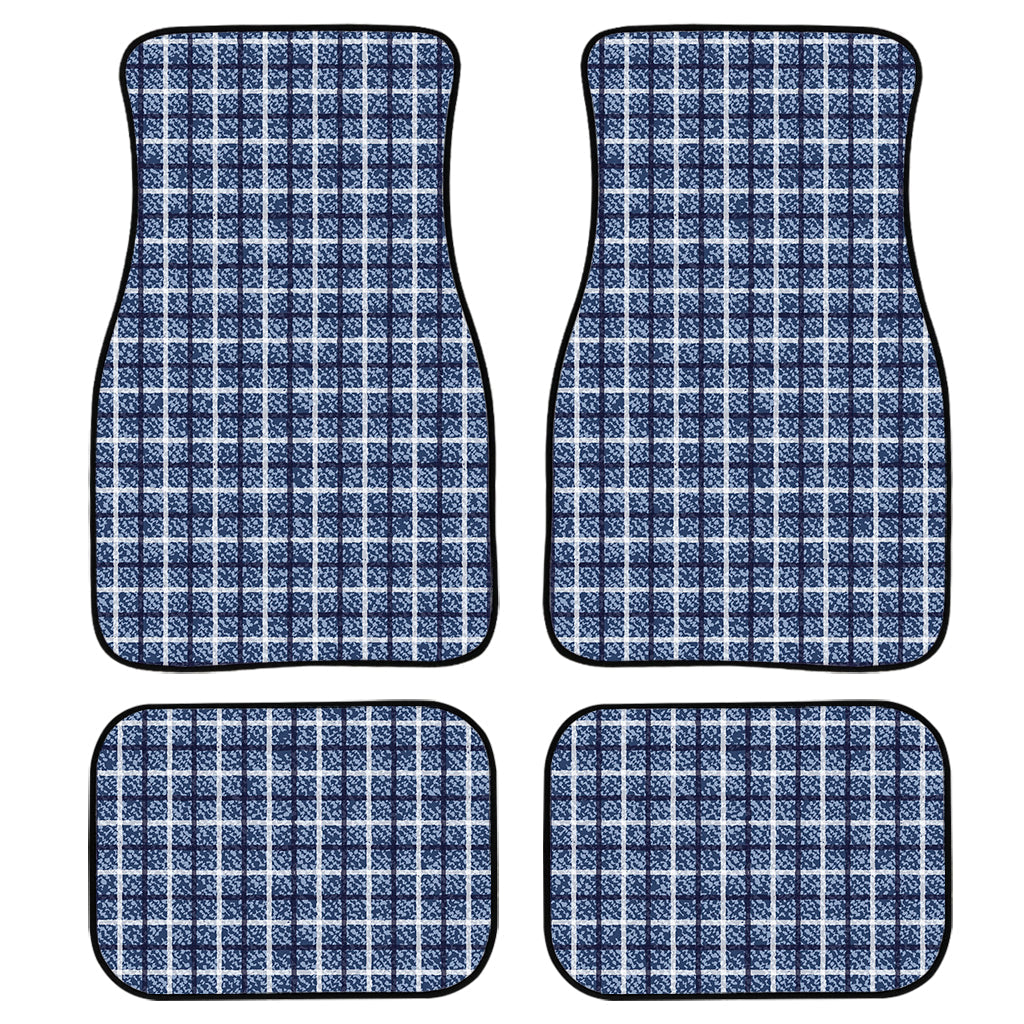 Denim Tattersall Pattern Print Front And Back Car Floor Mats, Front Car Mat