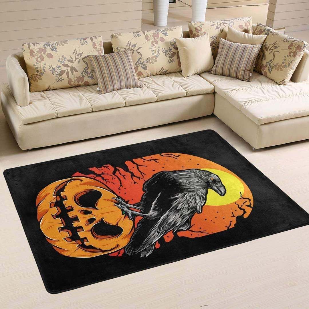 Crow Pumpkin Halloween Rug