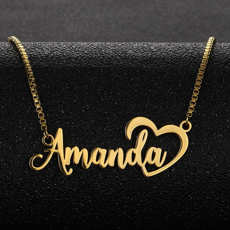 Customized Name Necklace – Personalized Letter Heart Name Plate Gold Necklaces Lx334E