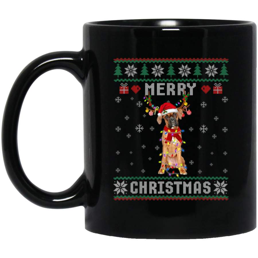 Boxer Reindeer Ugly Christmas Dog Gift 11 oz 15 oz Mug Black