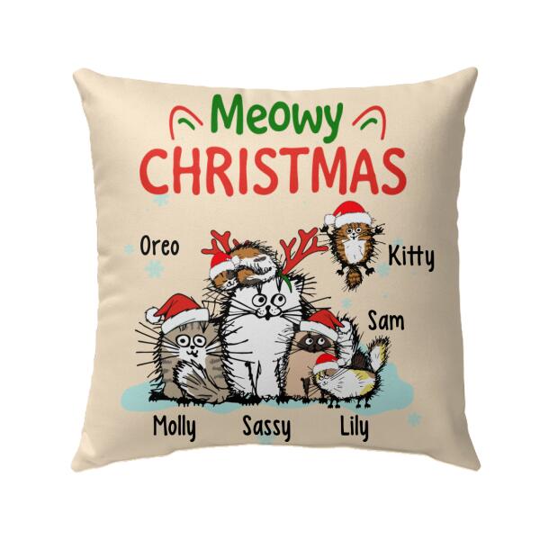 Personalized Pillow, Meowy Christmas, Christmas Gift For Cat Lovers