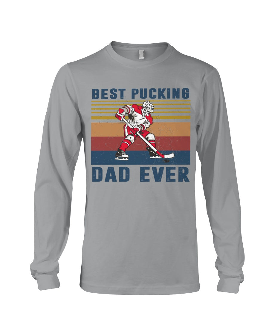 Best Pucking Dad Ever Retro Vintage Gift For Hockey Lovers Unisex Long Sleeve