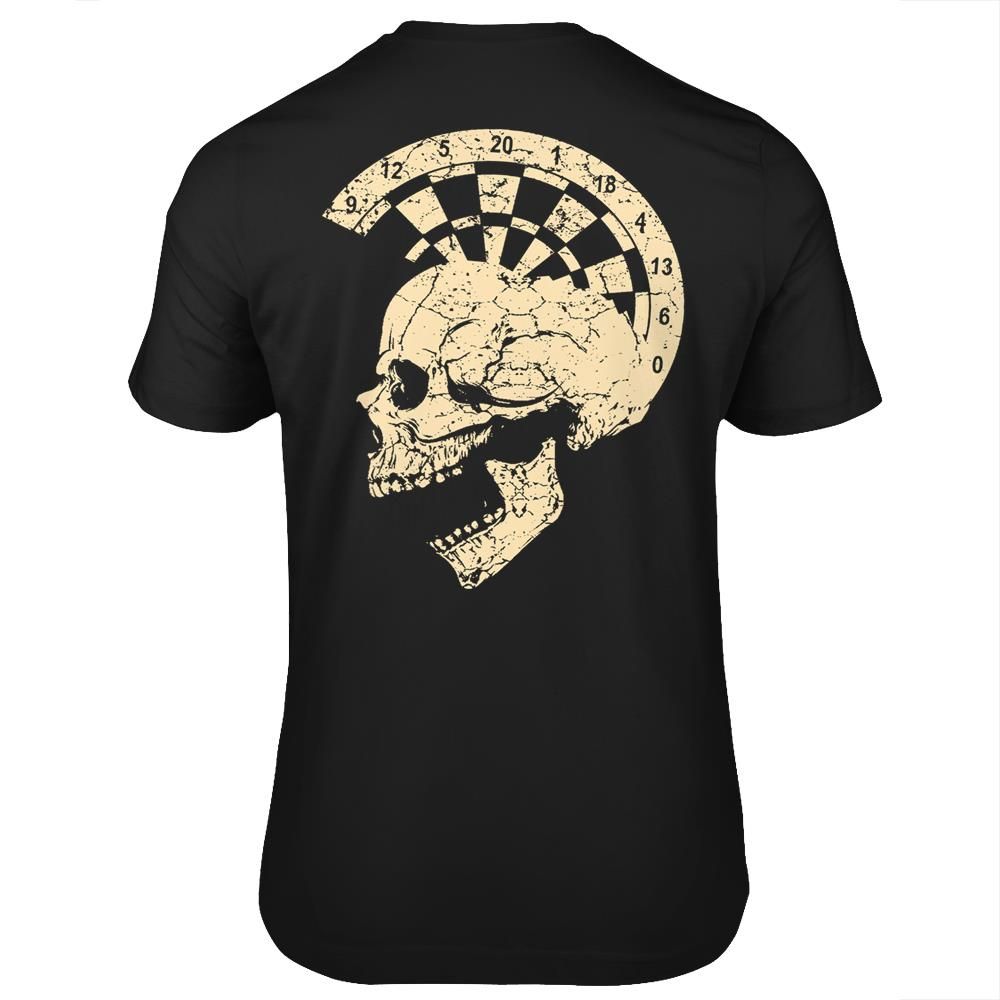 Darts Sport Mohawk Skull Tshirt Print on back TattoosCafe