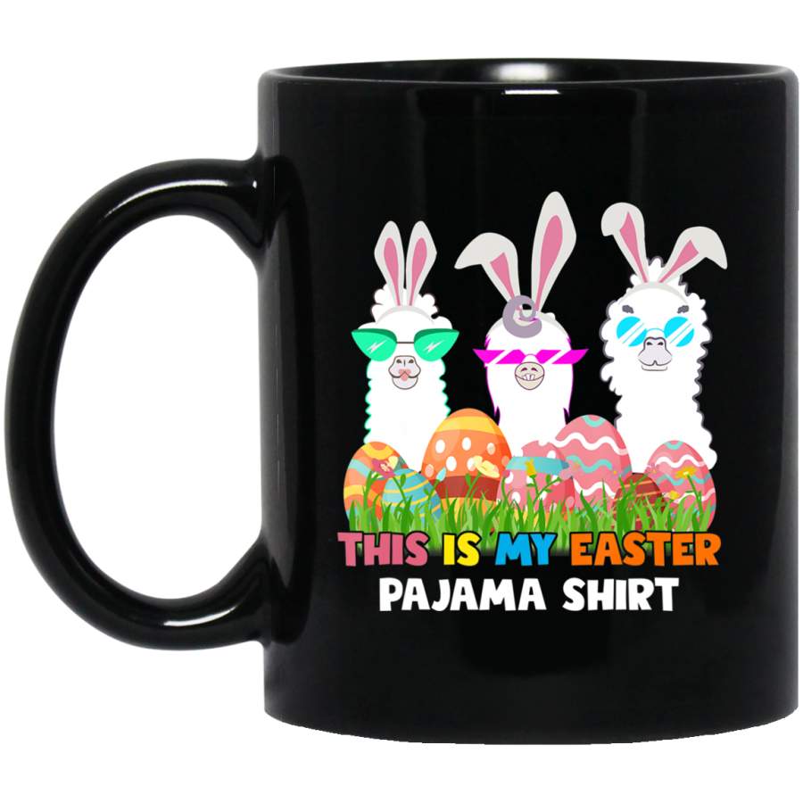 This Is My Easter Pajama Easter Eggs Llama Bunny Black Mug