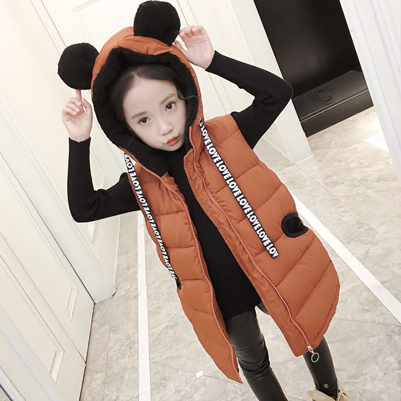 Autumn Spring Children Mid-length Sleeveless Hoodies Jacket Kids Casual Hooded Waistcoat Girls Boys Thick Warm Long Vest Outwear alx