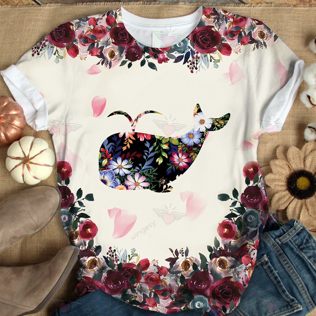 AquaticAnimal Whales & Flowers Tshirt A12008094T