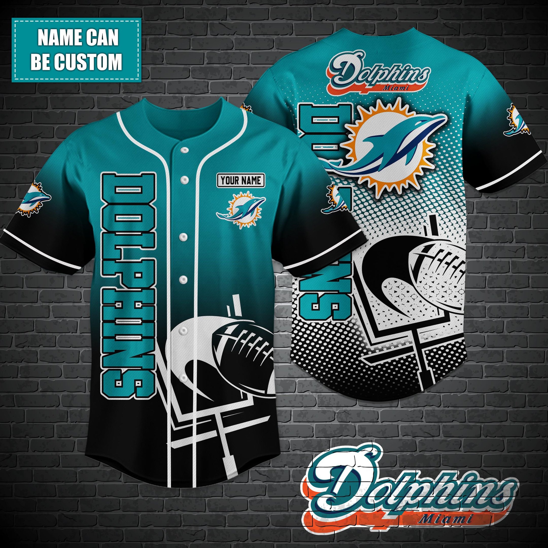 Miami Dolphins Custom Name Baseball Shirt T-44757