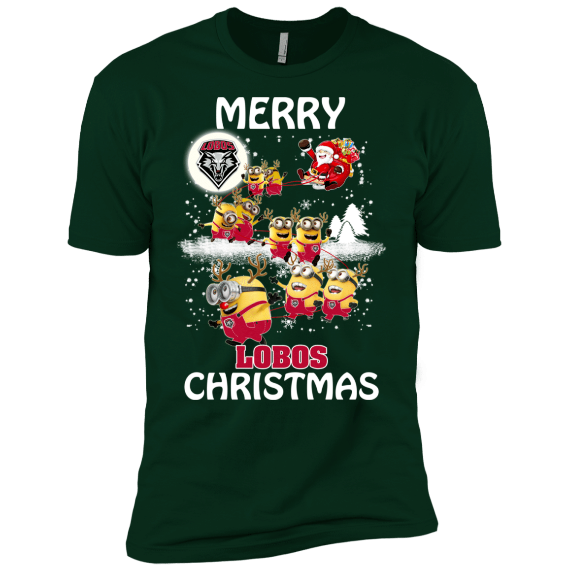 Check out this awesome New Mexico Lobos Ugly Christmas Sweaters Minions Santa Claus Merry Christmas Men’s T-Shirt