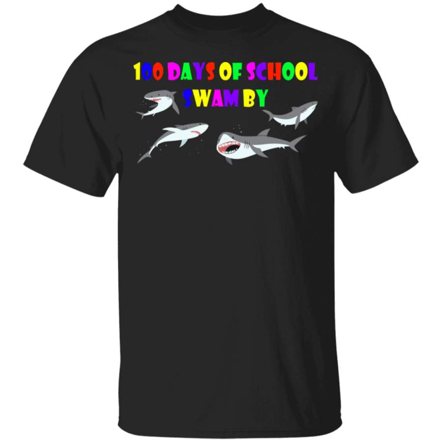 100 Days Of School Swam By Shark Kids Kindergarten Elementary Student Teacher Gifts Youth T-Shirt