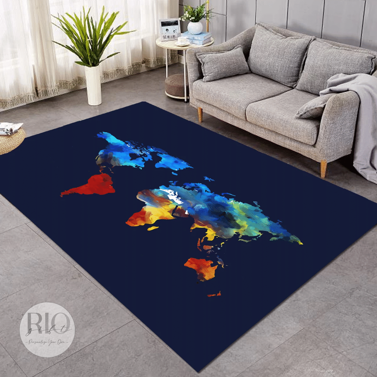 World Map Rug Living Home Decor