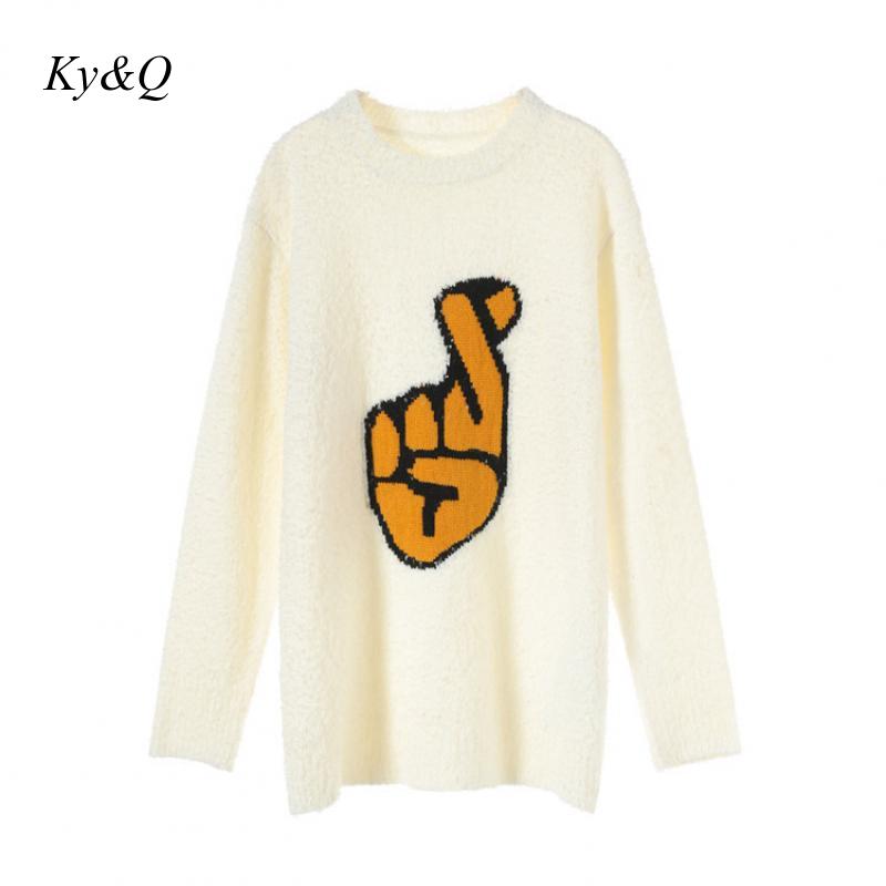 2019 Brand Winter Cartoon Finger Embroidery Women Pullover Casual Cute Christmas Round Neck Long Sleeve Sweater Outwear Clothes alx