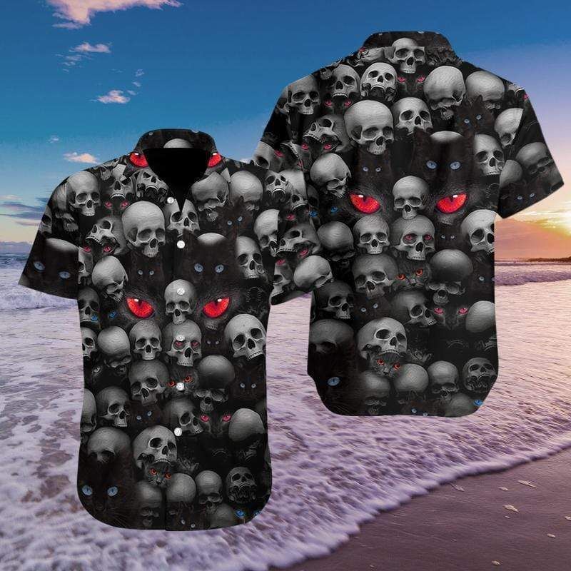 Cover Your Body With Amazing Hawaii Aloha Shirts Red Eyes Cat And Skull Ha62143