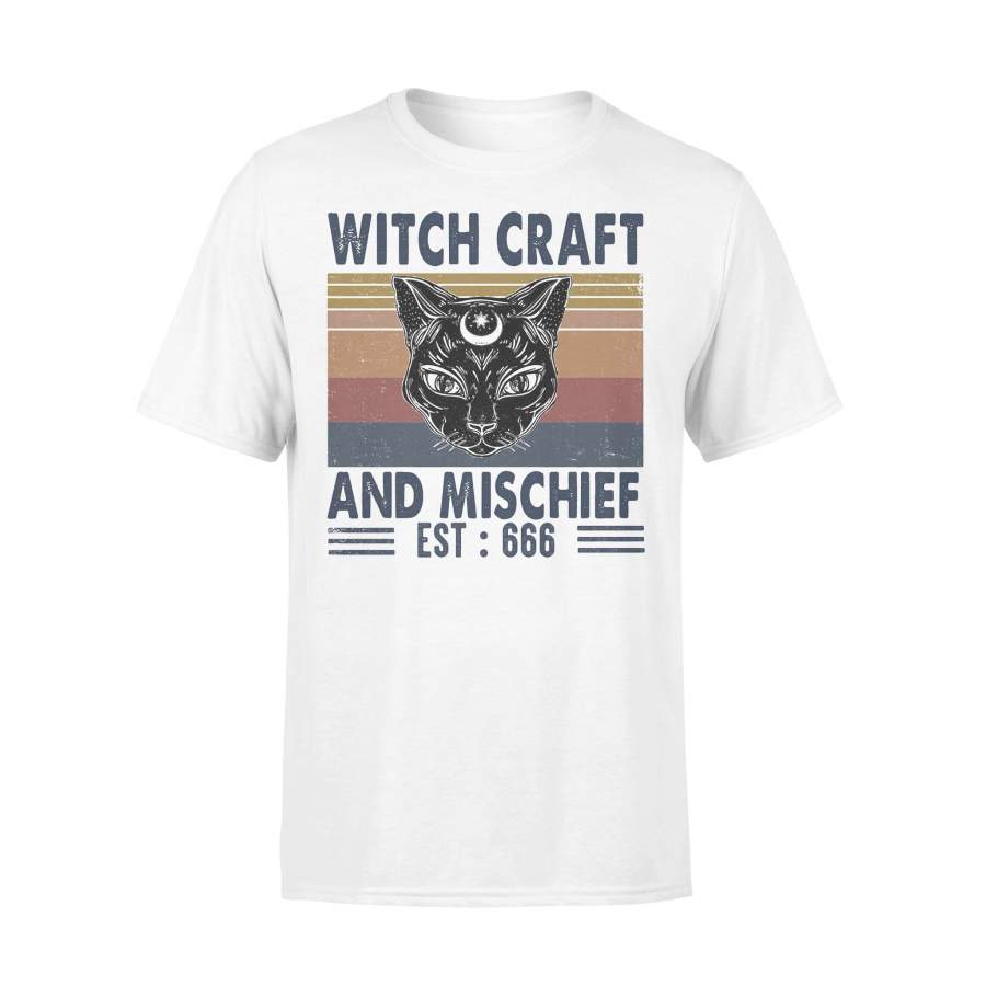 Black Cat Witch Craft And Mischief Est 666 Vintage Retro T-shirt