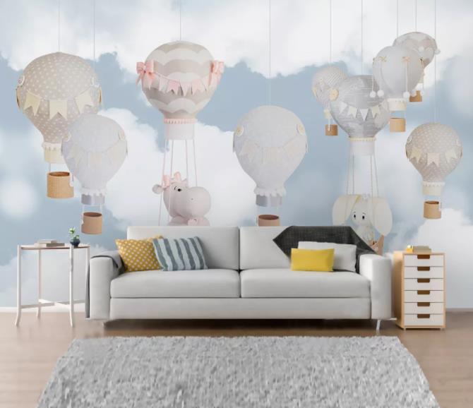 3D Cartoon Animal Hot Air Balloon Wall Mural Wallpaper 111