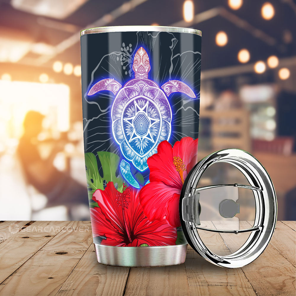 Red Hibiscus Flowers Tumbler Cup Custom Turtle Animal Car Accessories