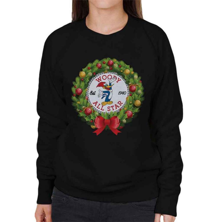 Woody Woodpecker Christmas Wreath All Star Converse Logo Women’s Sweatshirt