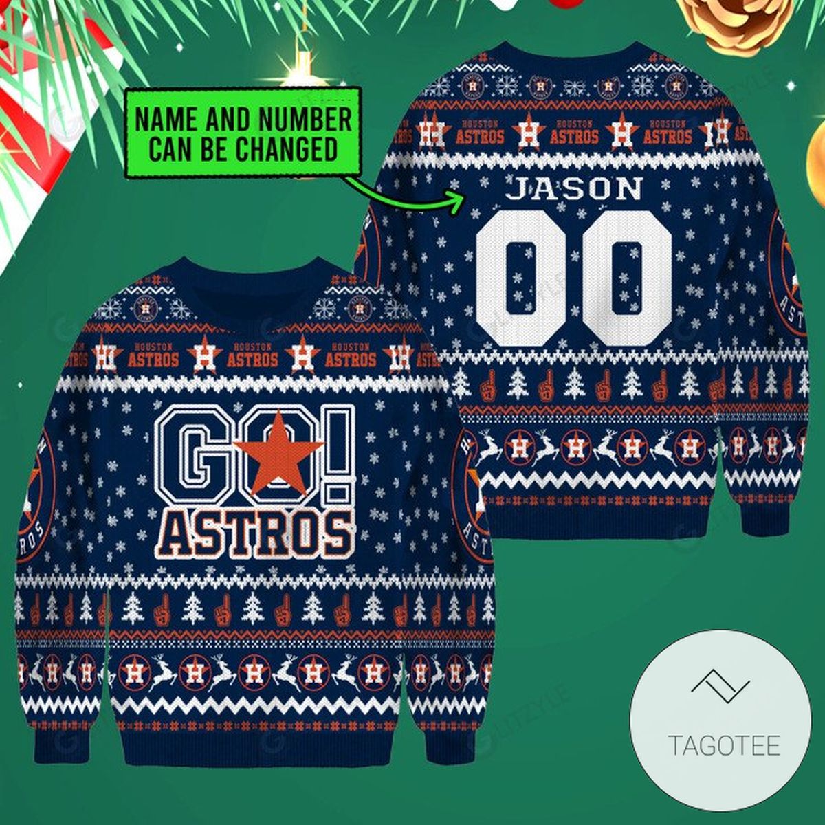 Houston Astros Custom Name Number Navy Gift For Fan Ugly Wool Sweater Christmas