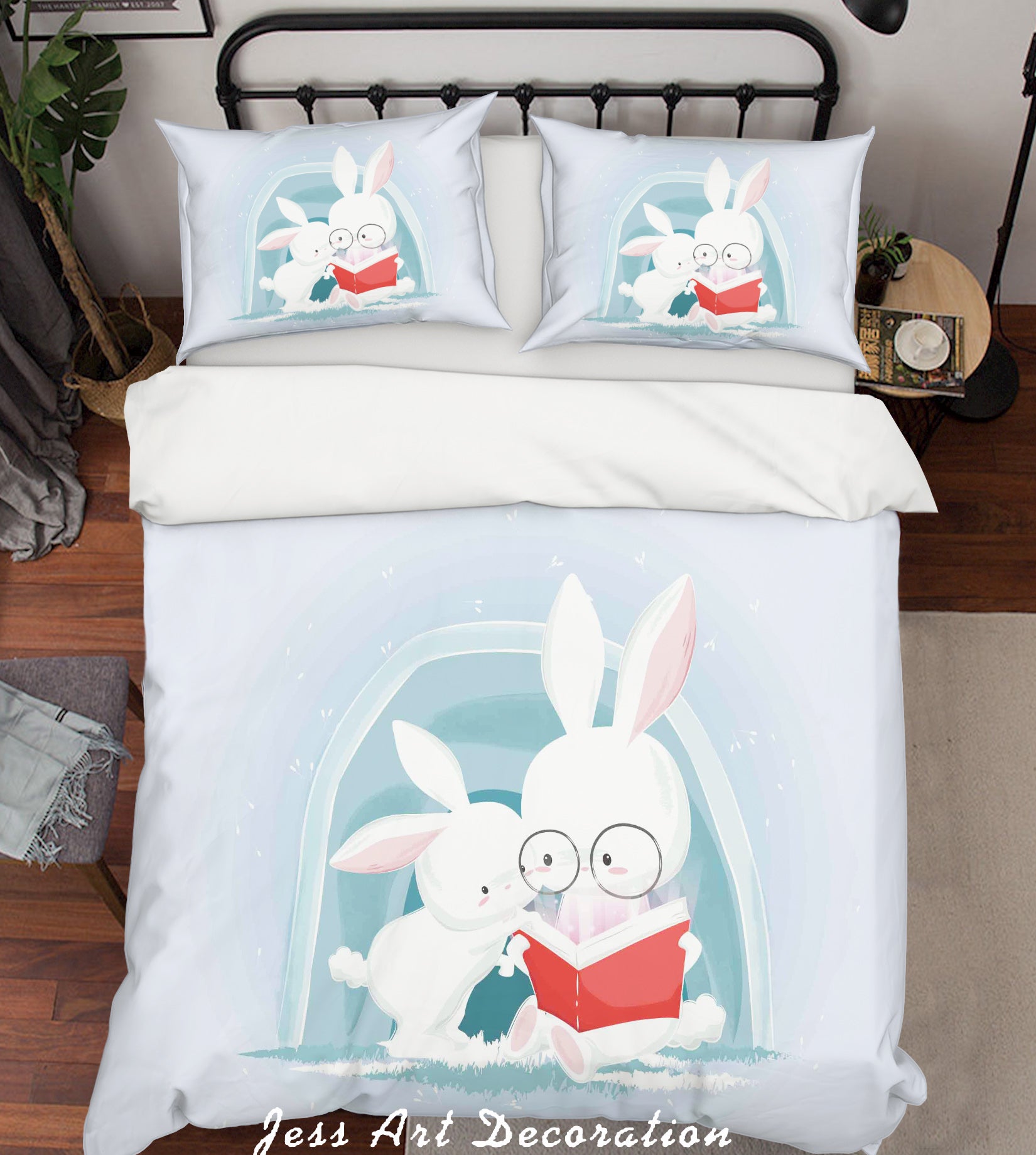 3D Blue Cartoon Rabbit Quilt Cover Set Bedding Set Duvet Cover Pillowcases Sf84