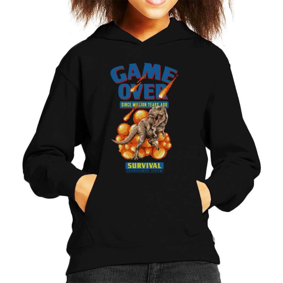 Retro Pixel Game Over Dinosaur Survival Kid’s Hooded Sweatshirt