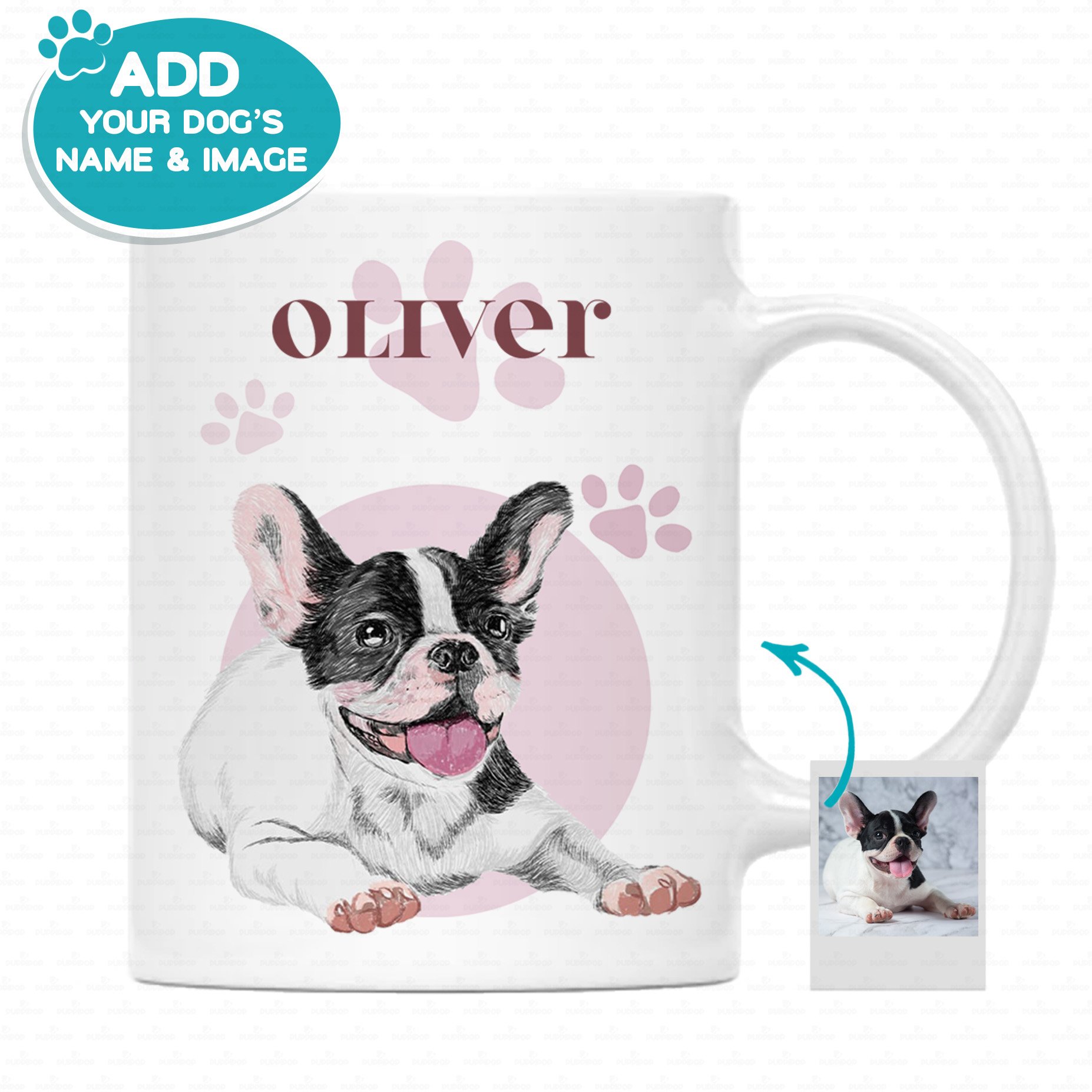 Personalized Dog Gift Idea – Color Sketching And Paw Gift For Puppy Lovers – White Mug