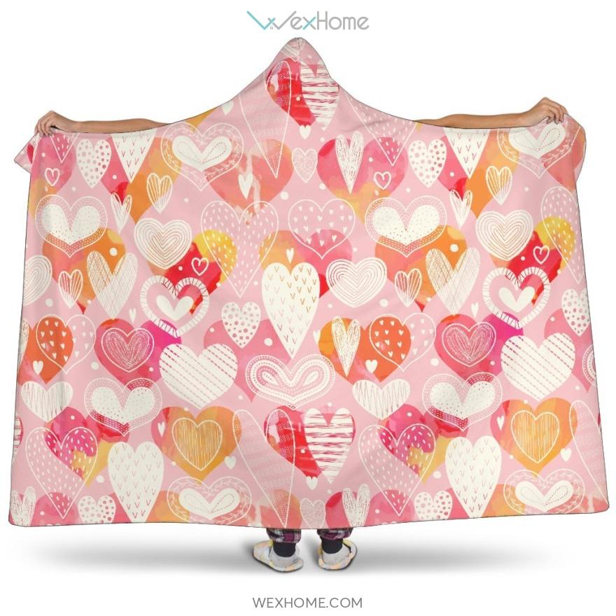 Hand Drawn Heart Design Pattern Hooded Blanket