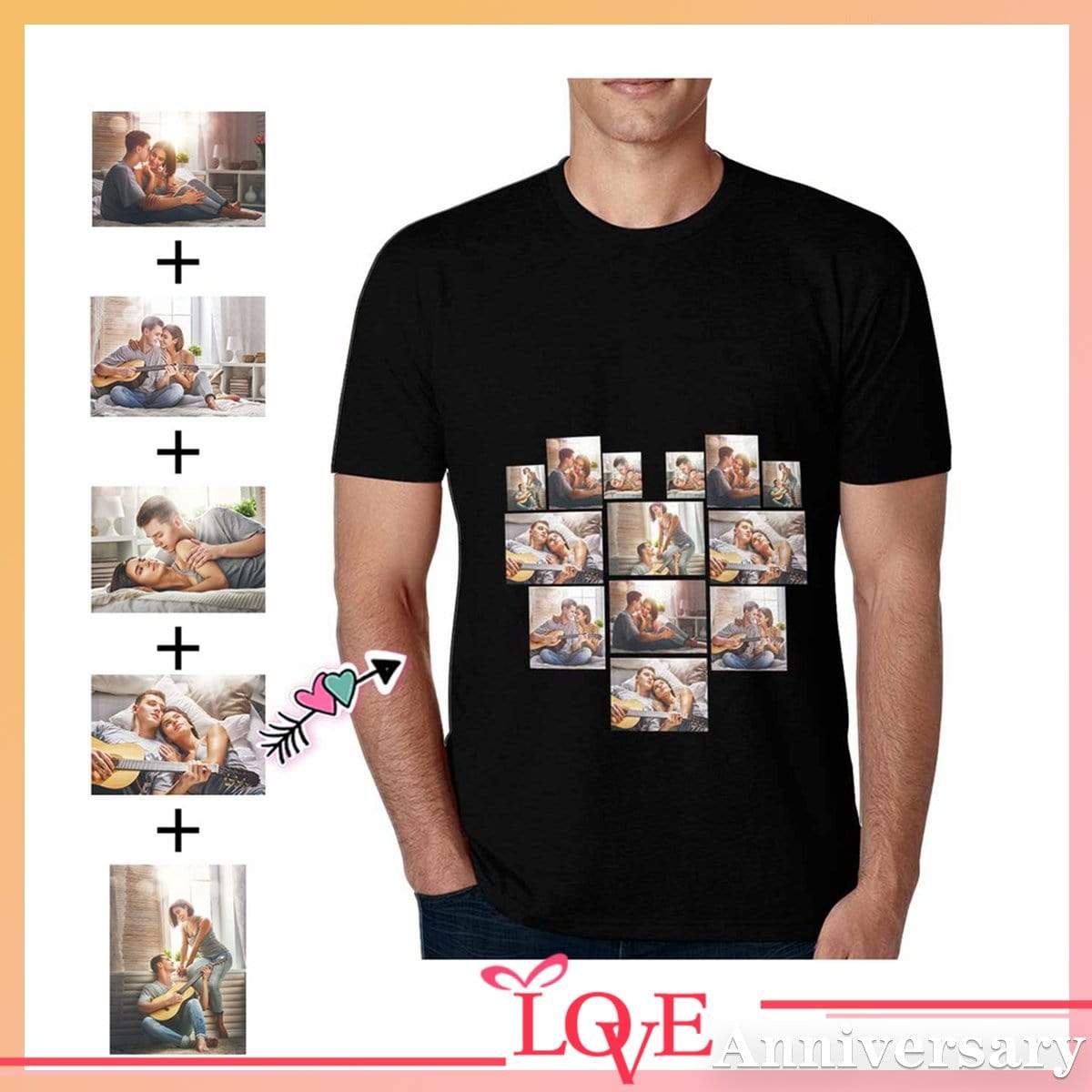 Custom Photo Love Stitching Couple Men’S All Over Print T-Shirt