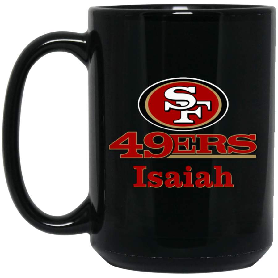 Custom Personalized San Francisco 49ers Logo & Text Isaiah BM15OZ 15 oz. Black Mug