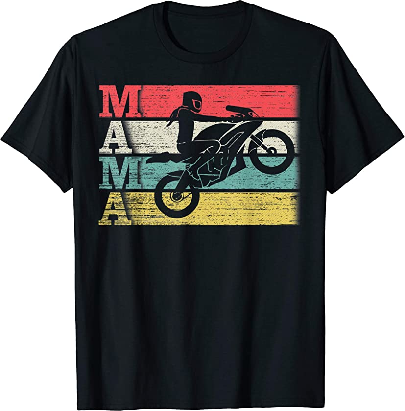 Vintage Retro Motorcycle Dirt Bike Rider Mama Silhouette Tee T-Shirt