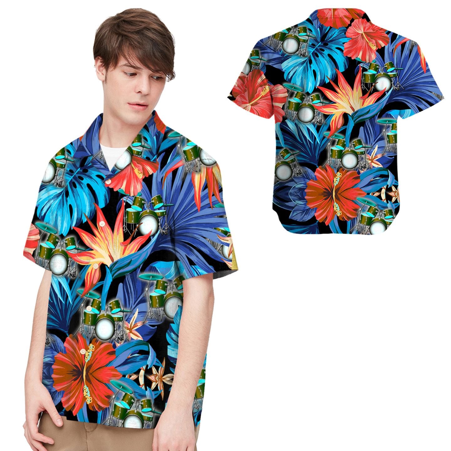 Drum Tropical Leaves Men Hawaii Summer Beach Shirts For Drummers In Daily Life Ha82645