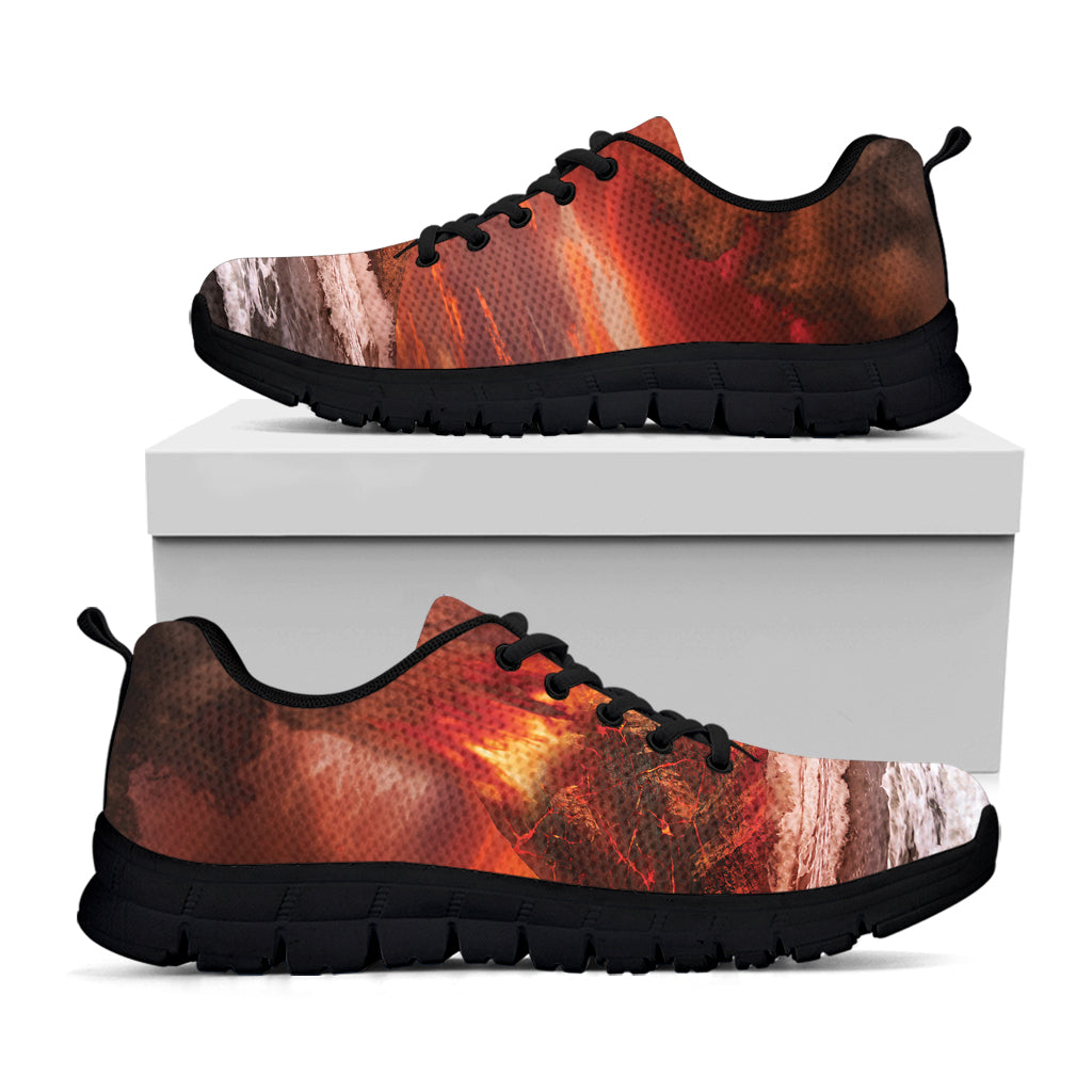 Volcano On The Sea Print Black Sneakers