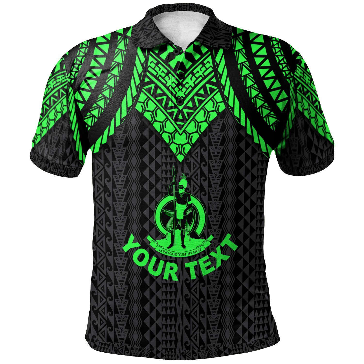 Vanuatu Custom Personalised Polo Shirt – Polynesian Armor Style Green – BN39