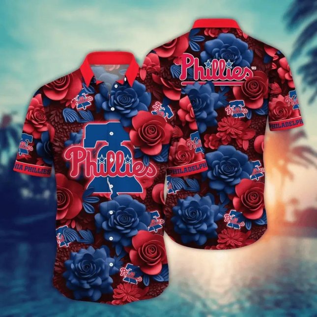 Philadelphia Phillies Hawaiian Shirt Bold Floral Emblem