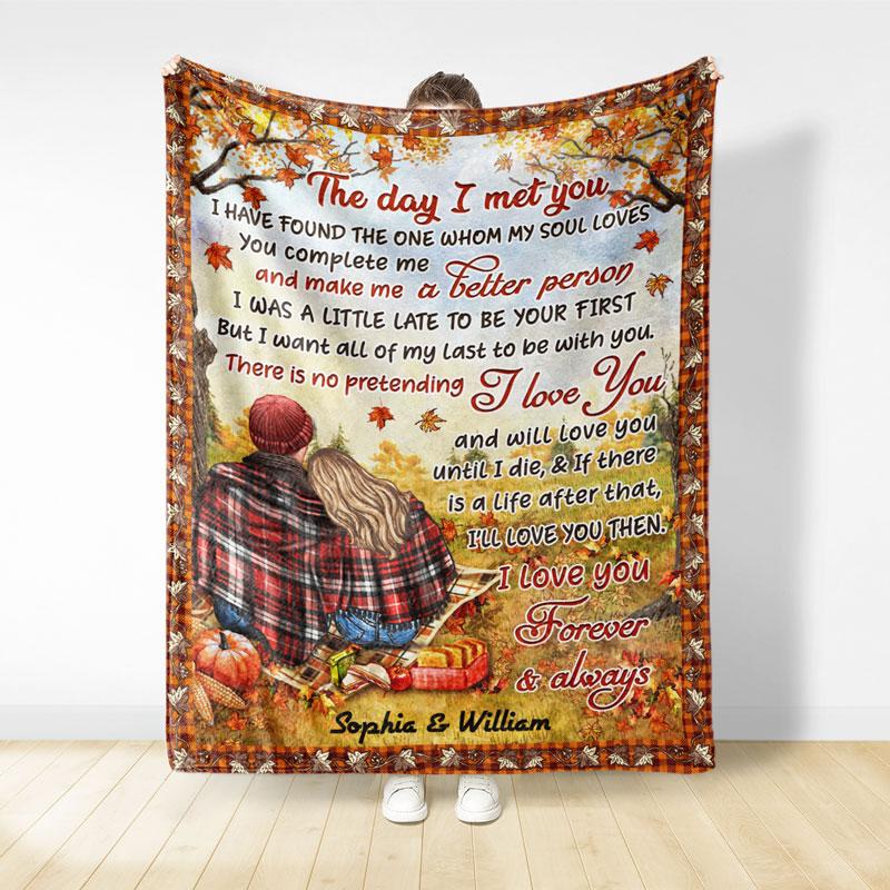 Autumn Flannel Couple The Day I Met You – Personalized Custom Blanket