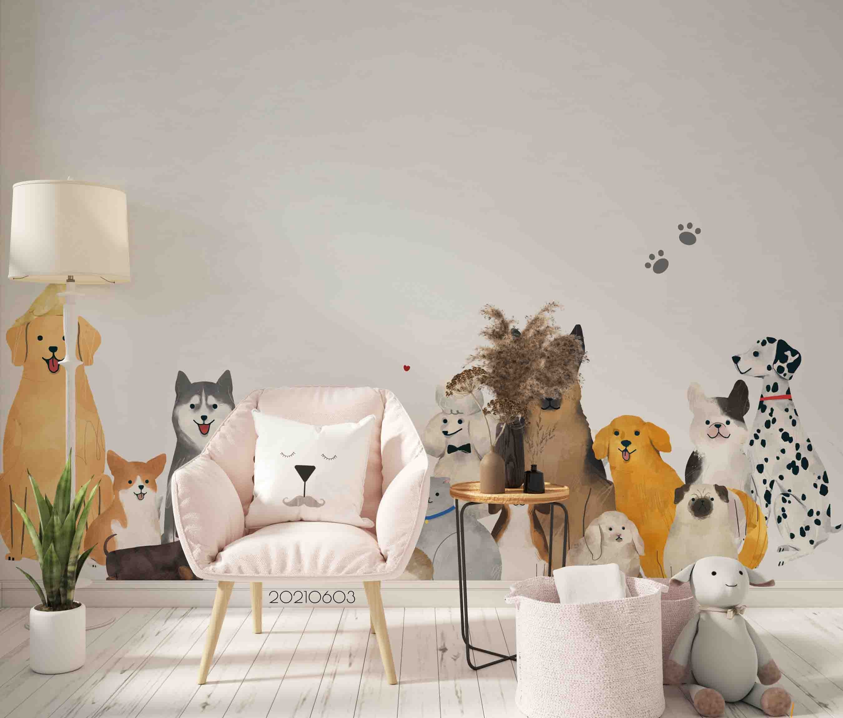 3D  Animal Cartoon Cute Watercolor Wall Mural Wallpaper Sww557