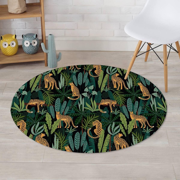 Tropical Leopard Hawaiian Print Round Rug