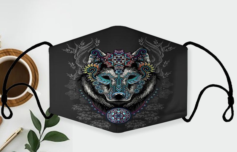 Wolf Head Indigenous Style Face Covering For Wolf Lovers Animal Gift Cotton Mask 1-10 Pcs For Kid & Adult All Over Print Face Mask Covering For Adults And Kids