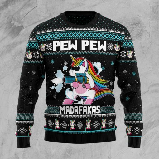 Unicorn Pew Pew Madafakas Ugly Christmas Sweater For Men & Women, Gift For Christmas, Merry Christmas, Funny Family Sweater Gifts