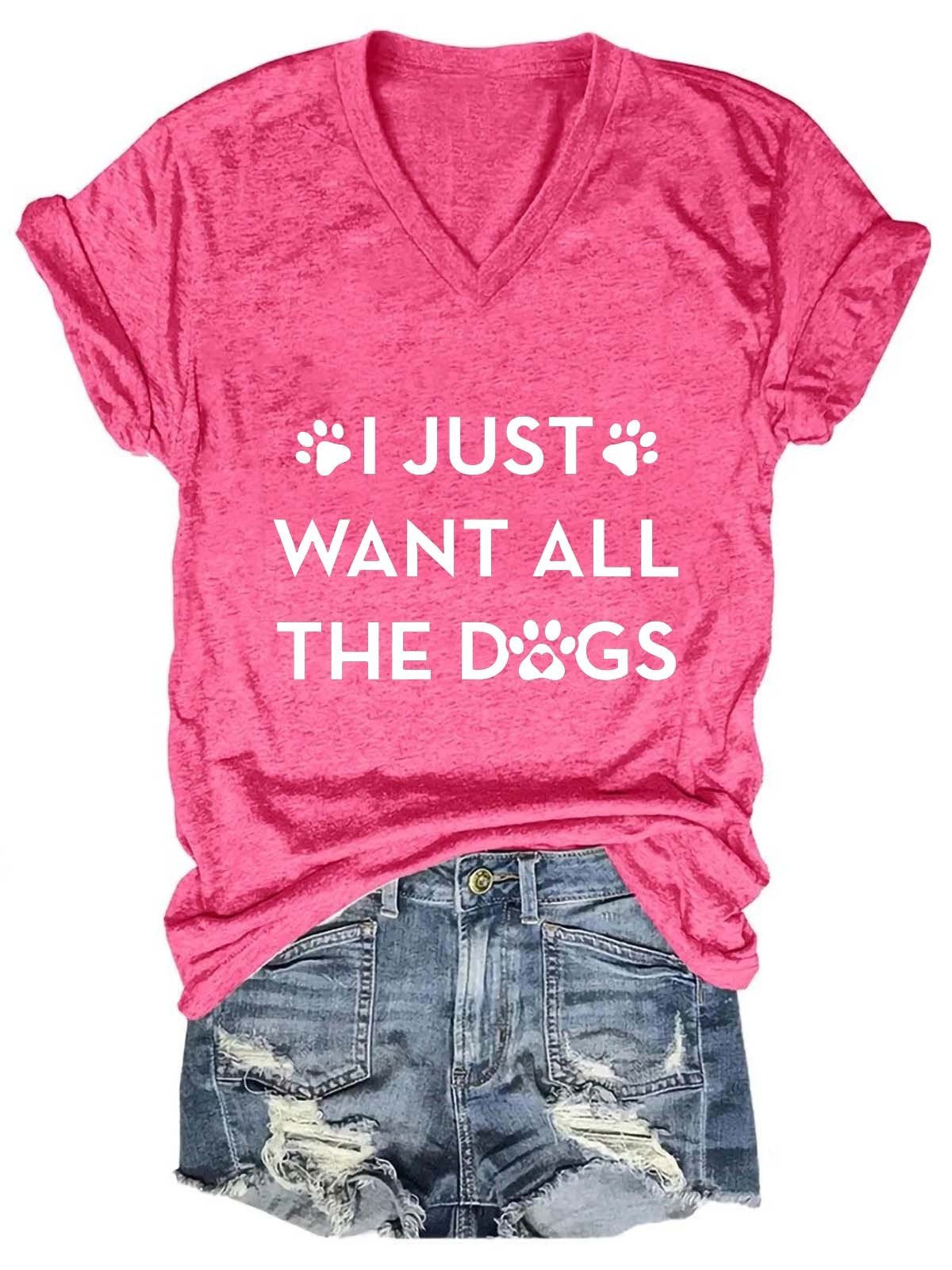 Women Animal I Just Want All The Dogs  Funny V-Neck Tee