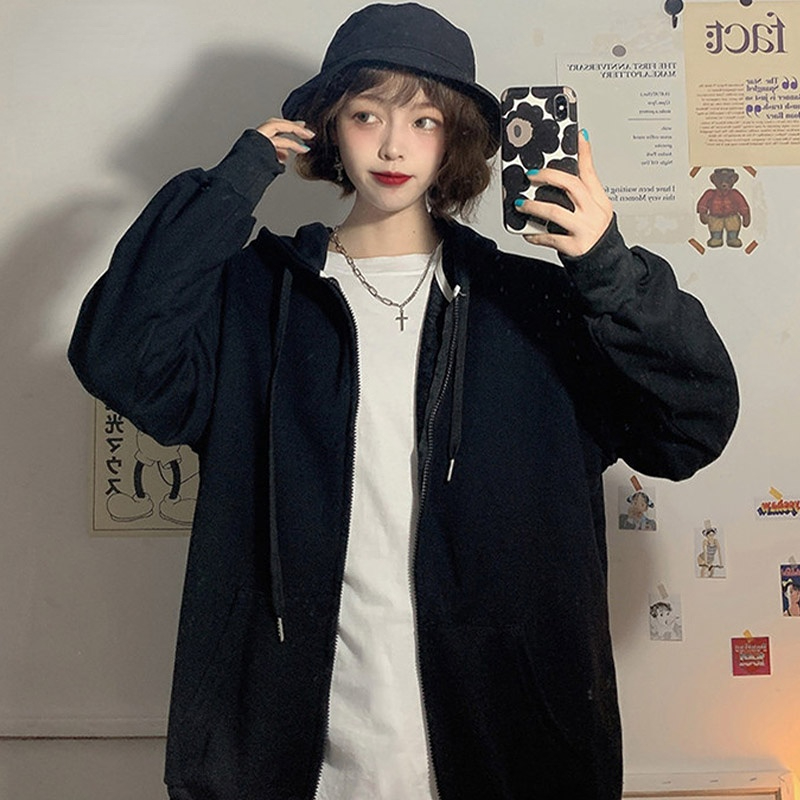 Women Y2K Brick Red Black Gray Hoodies Female Zip-up Tracksuit Autumn Harajuku Cool Street Fashion Women’s Sweatshirt tops alx