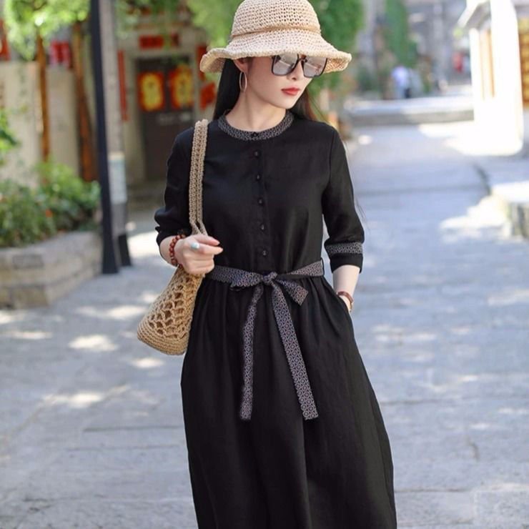 2022 New Arrival Soft Cotton Linen Loose Cozy Summer Dress Office Lady Work Dress Women Travel Casual Midi Dress alx