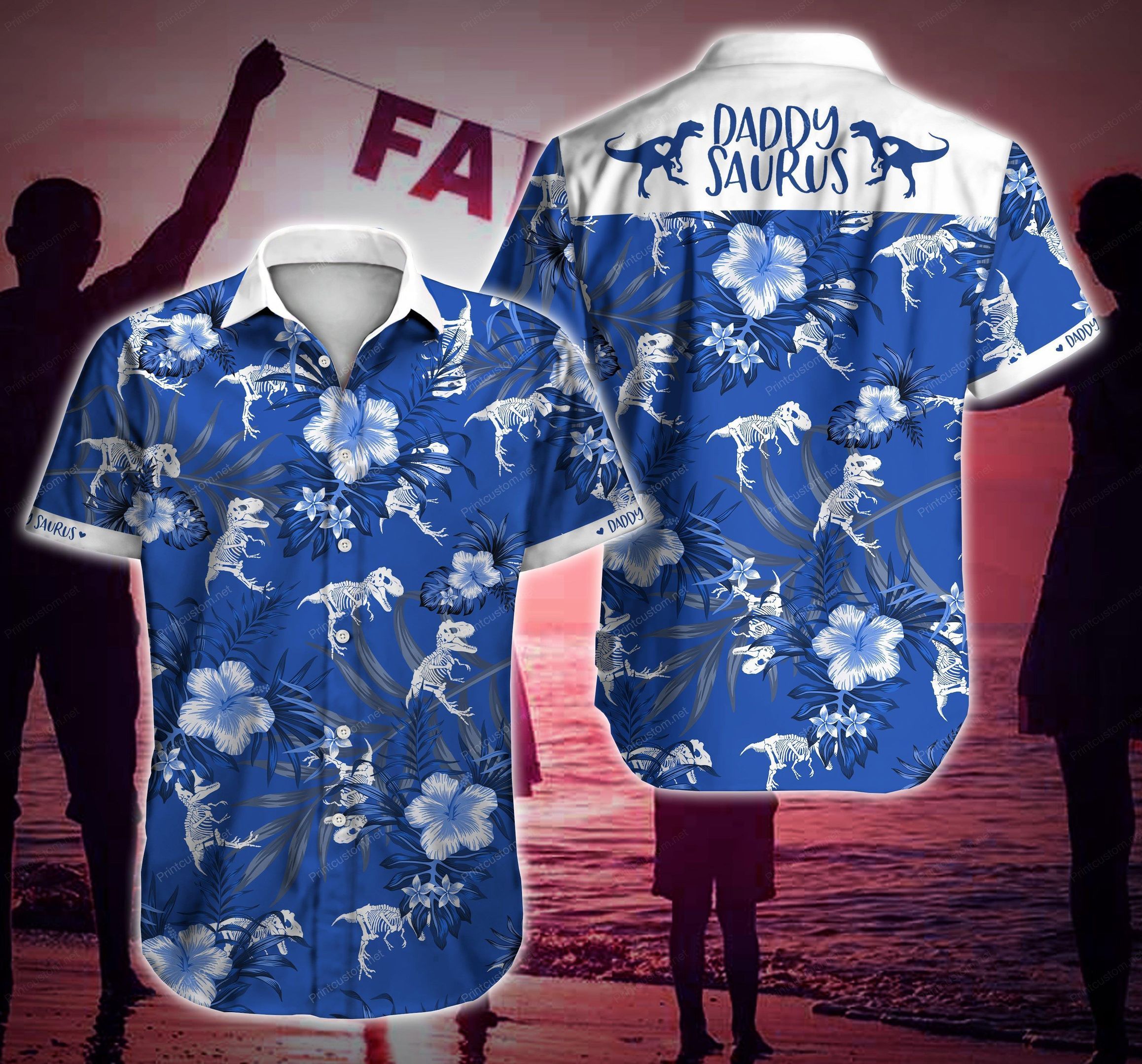 Daddysaurus Hawaiian Shirt Summer Button Up For Men Beach Wear Short Sleeve Hawaiian Ha69127