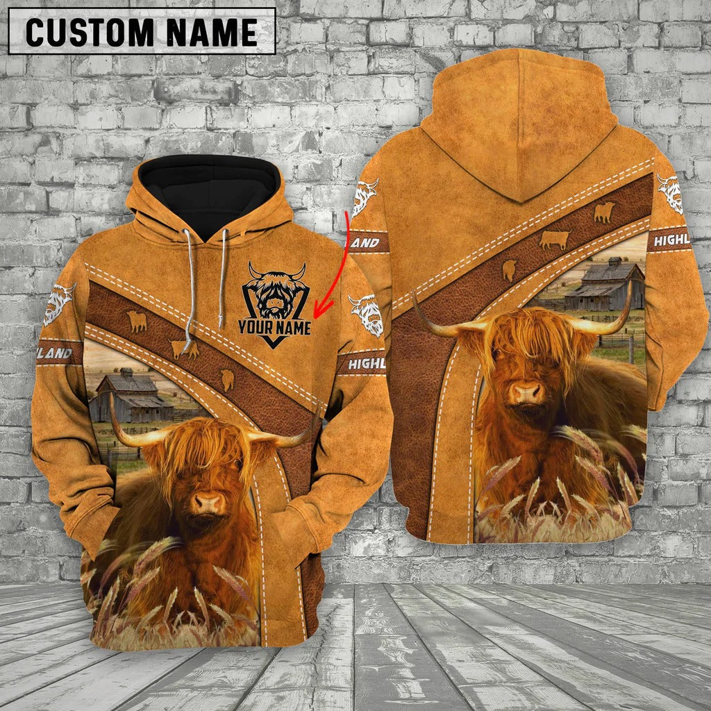 Personalized Name Farm Highland Cattle Hoodie, Farm Zip Hoodie For Men Women