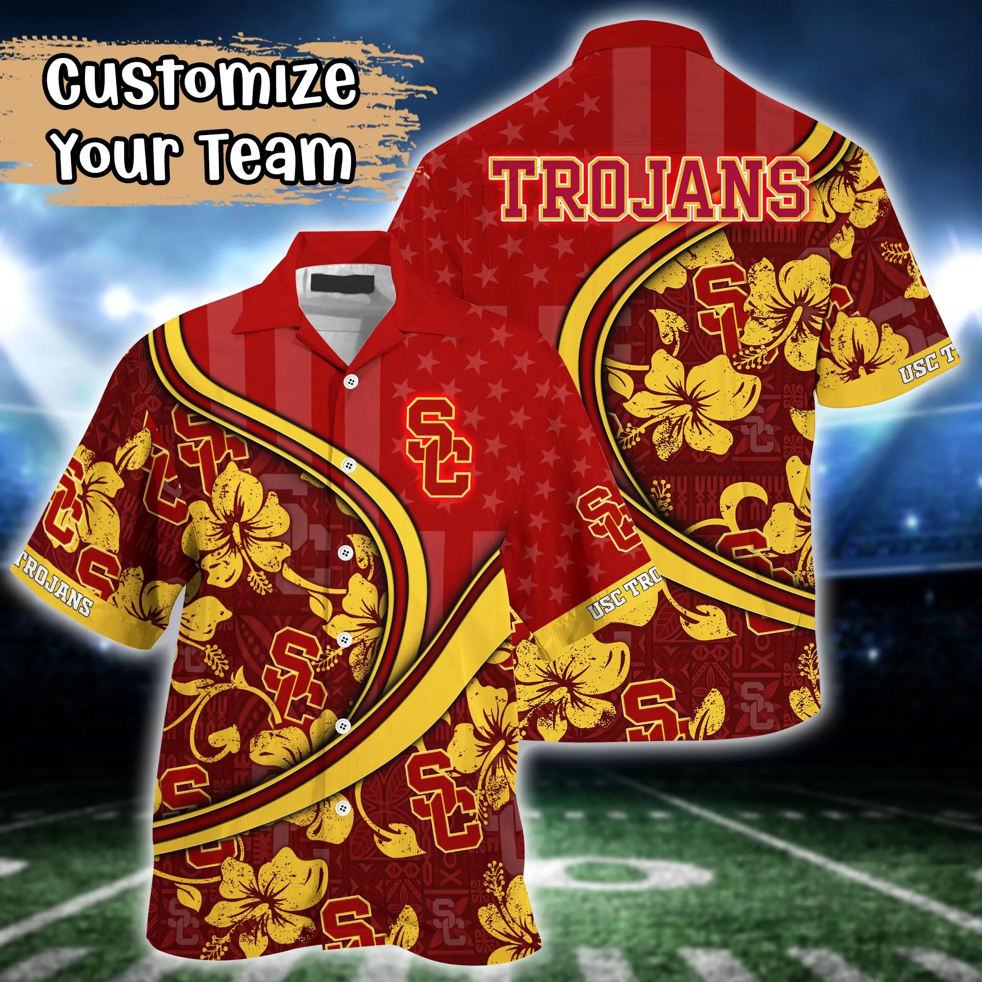 Usc Trojans NCCA Us Flag Hawaiian Shirt Custom Summer Aloha Shirt