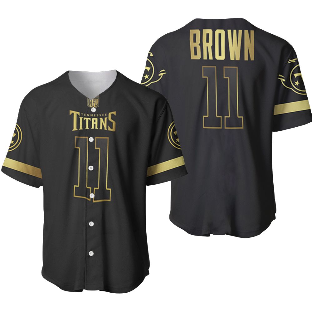 Tennessee Titans A J Brown #11 NFL America Football Team Logo Black Golden Brandedition 3D Designed Allover Gift For Titans Fans Baseball Jersey