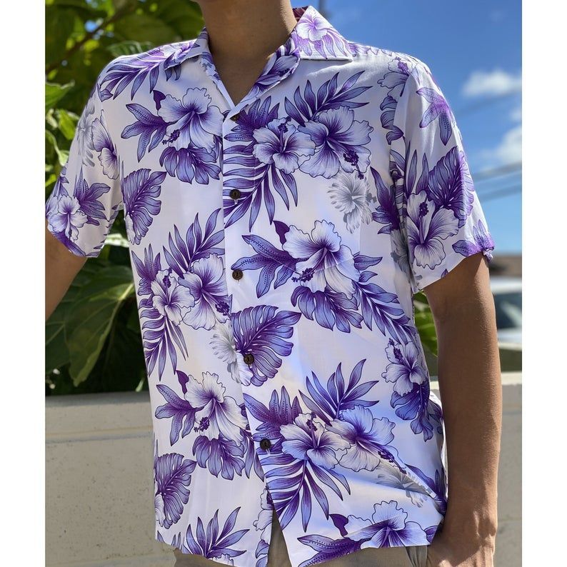 Bright Hibiscus In Purple Hawaii Aloha Shirt Ha93806