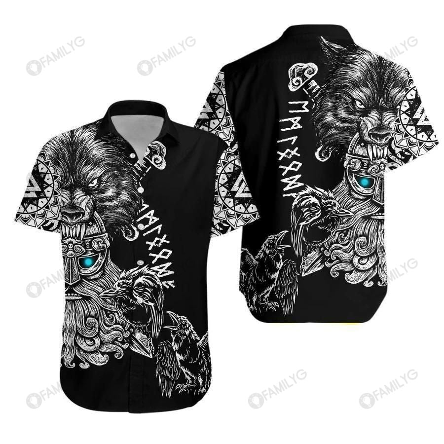 Viking Shirts – Nordic Warrior Odin Viking Tattoo Colorful Awesome – Viking Hawaiian Shirt Summer Hawaiian For Men, Women, Couple