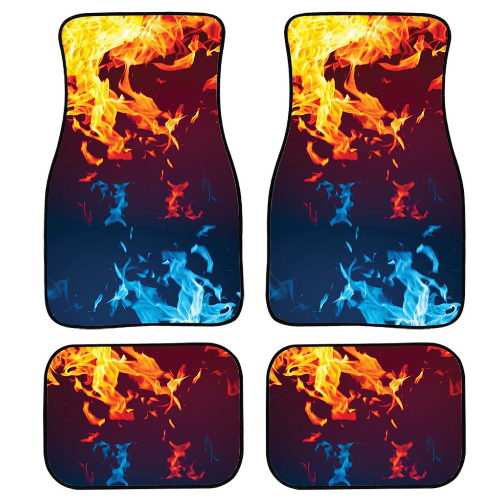 Red And Blue Fire Print Front And Back Car Floor Mats, Front Car Mat